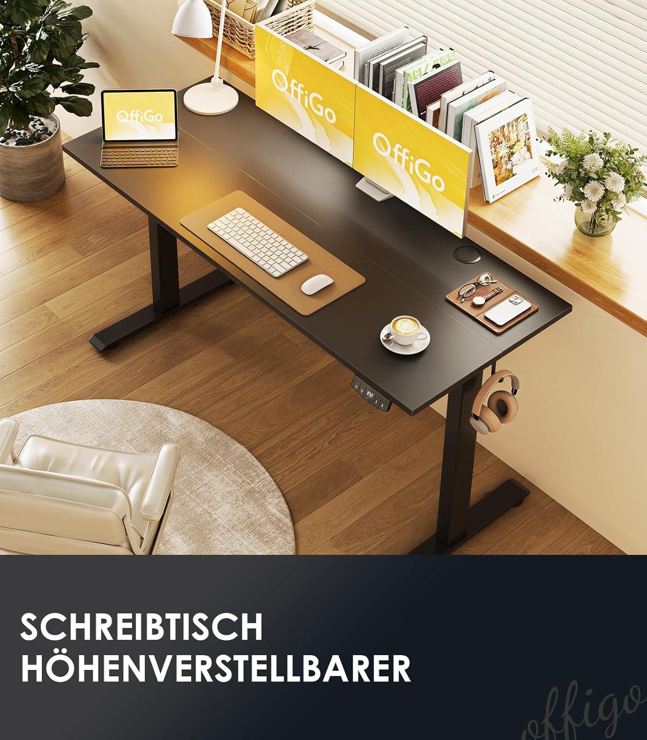 OffiGo Elektrischer Höhenverstellbarer Schreibtisch 140 cm Schwarz