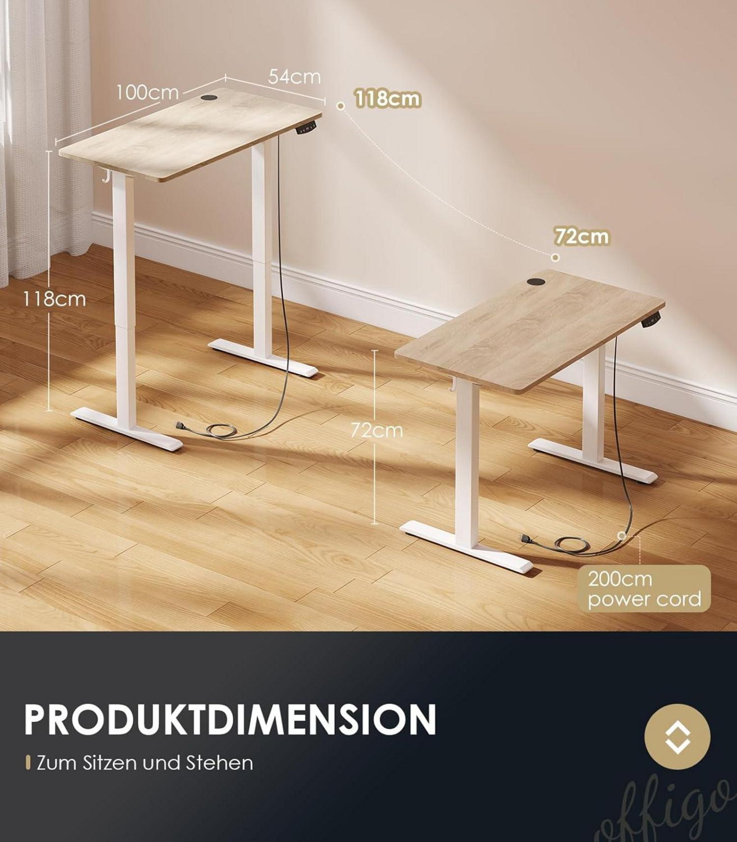 Elektrischer Schreibtisch 100cm Memory-Funktion höhenverstellbar Gaming Bürotisch