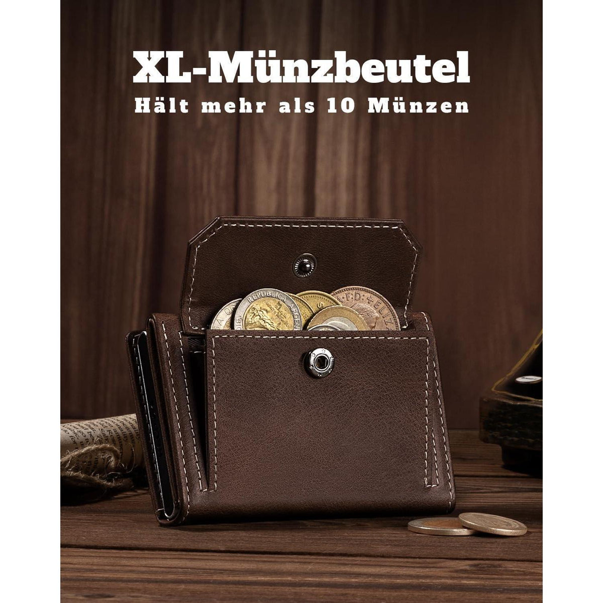Herren Geldbörse mit XL-Münzfach und Magnetverschluss