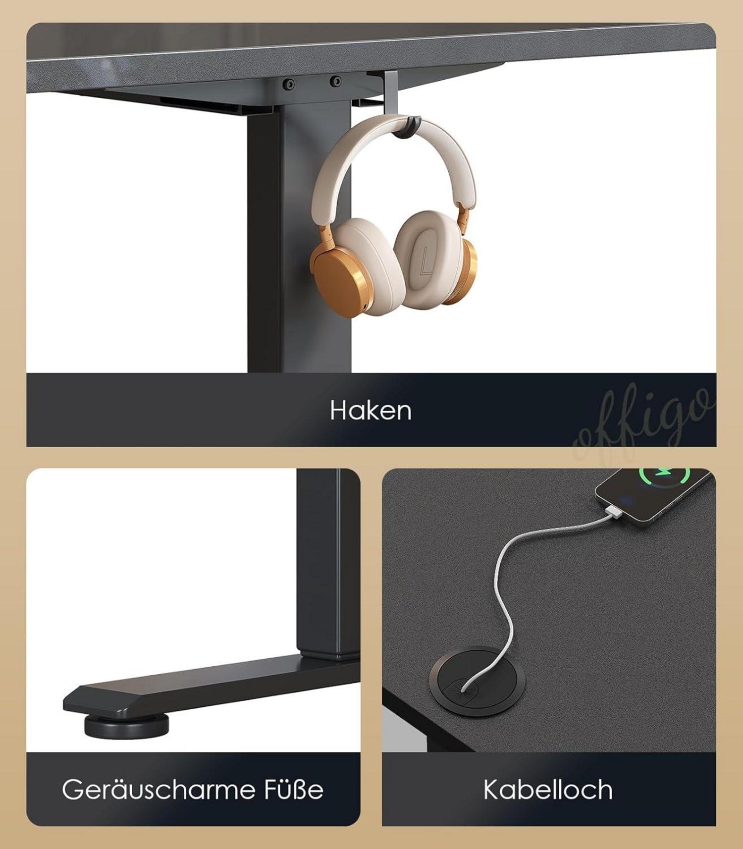 Höhenverstellbarer Schreibtisch Elektrisch 100cm Gaming Büro Schwarz