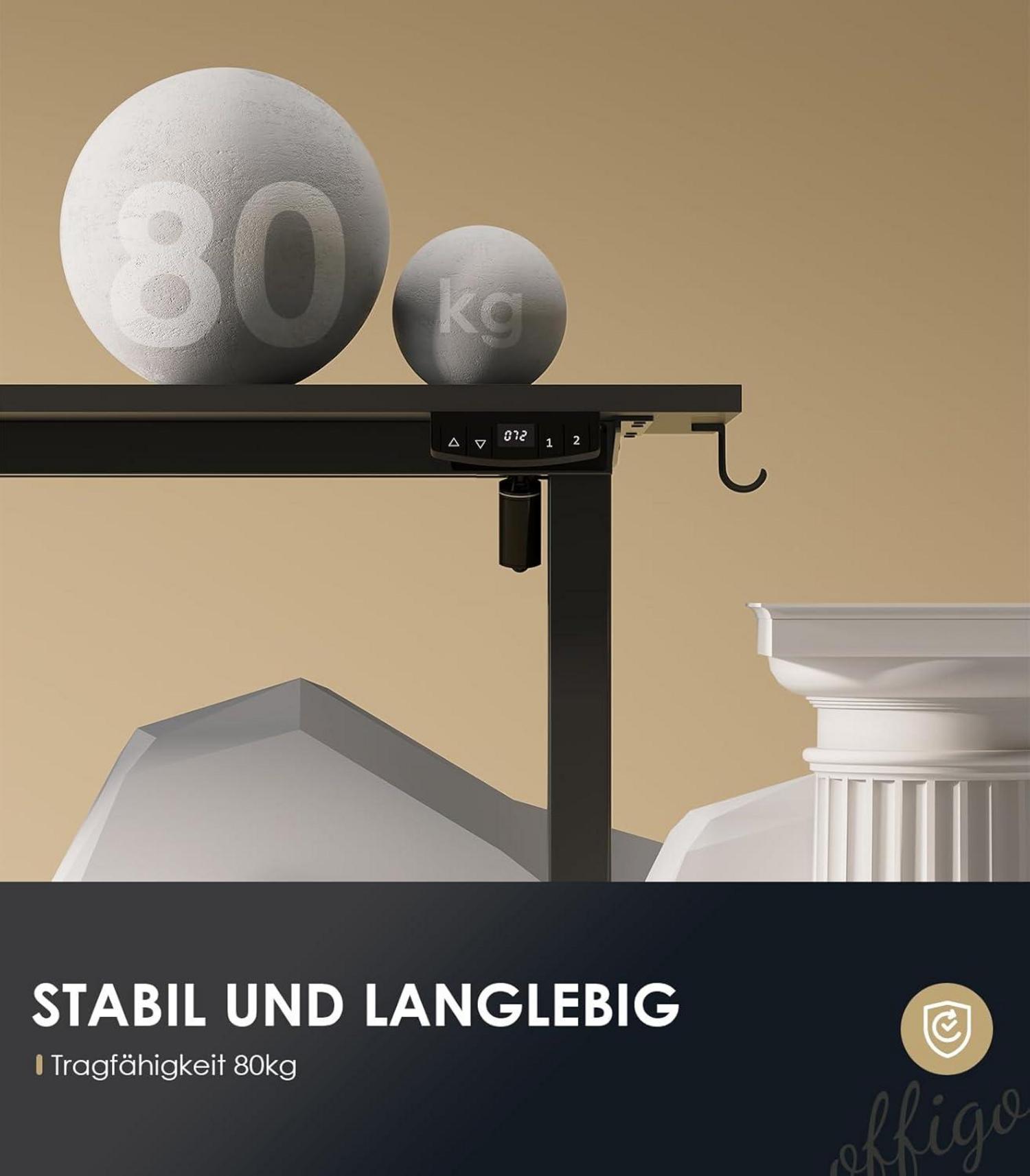 Höhenverstellbarer Elektrischer Schreibtisch 120cm Memory-Funktion Schwarz