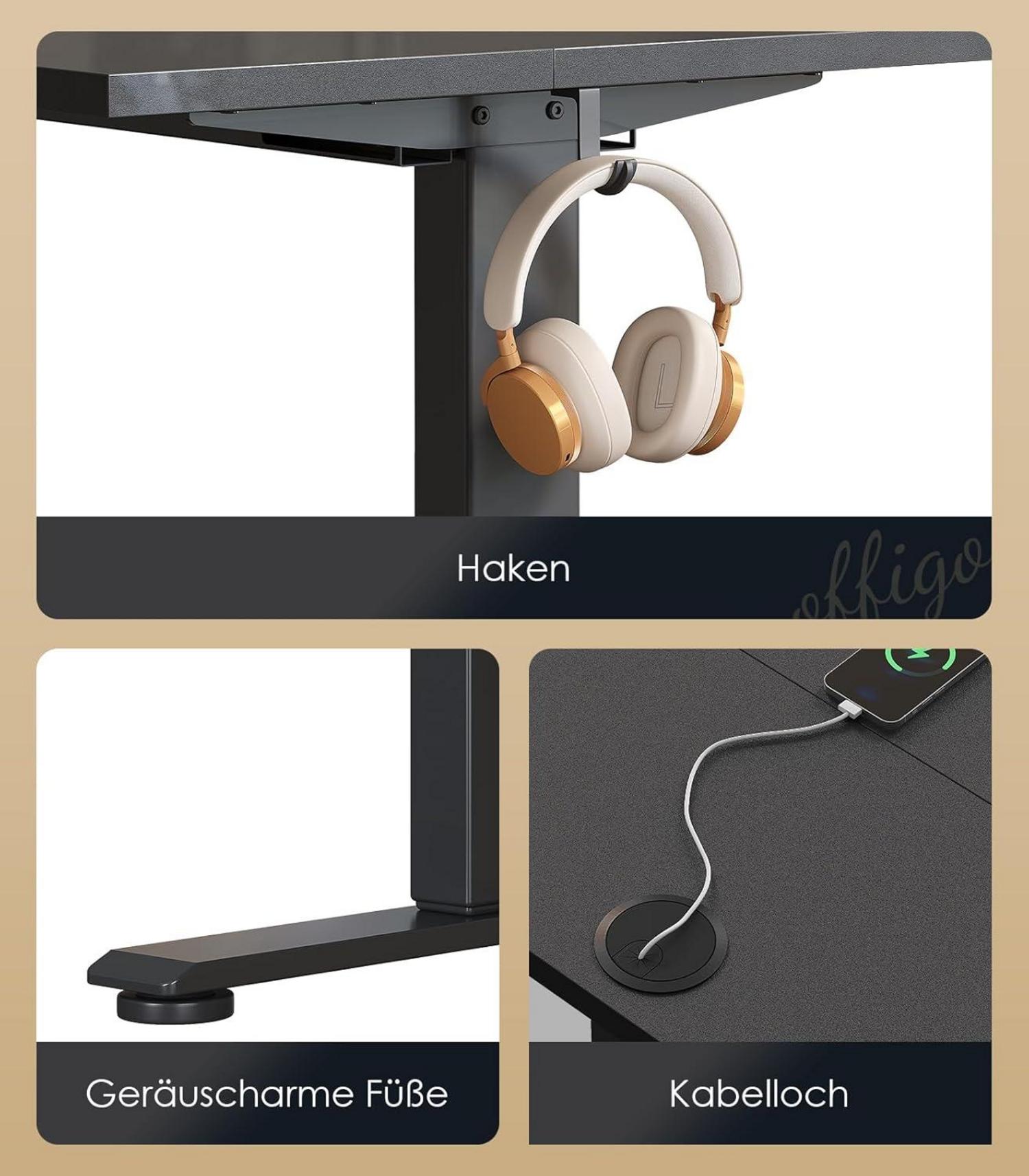 Höhenverstellbarer Elektrischer Schreibtisch 120cm Memory-Funktion Schwarz