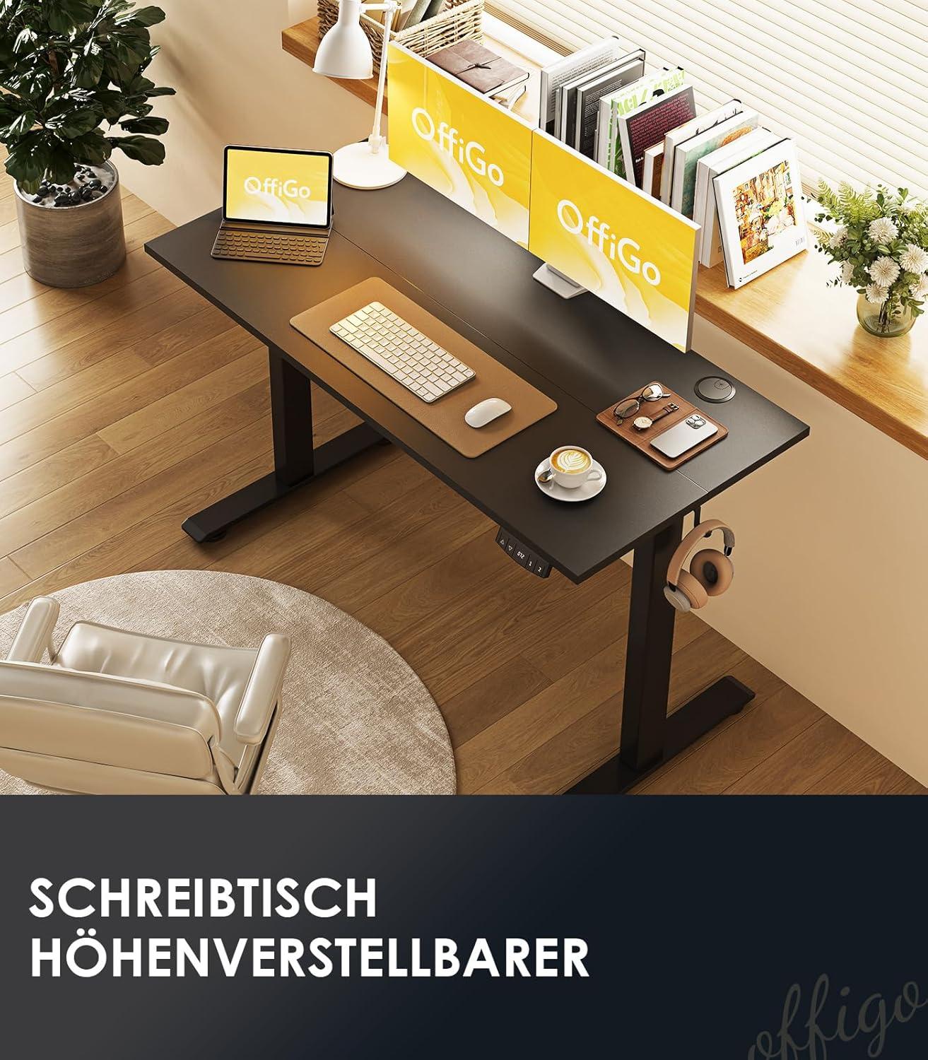 Höhenverstellbarer Elektrischer Schreibtisch 120 cm mit Memory Funktion - Schwarz