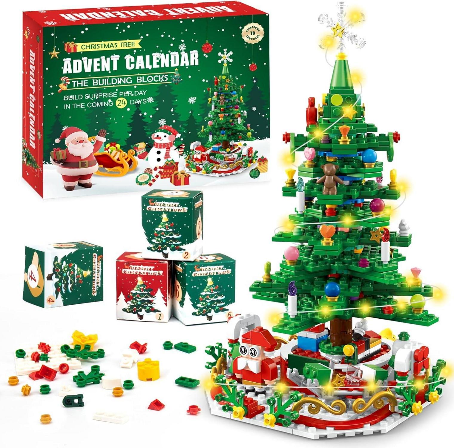 Adventskalender Weihnachtsbaum Bauspielzeug LED Mini-Bausteine