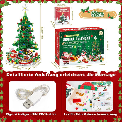 Adventskalender 2024 Kinder Weihnachtsbaum Bauspielzeug LED 701 Pcs