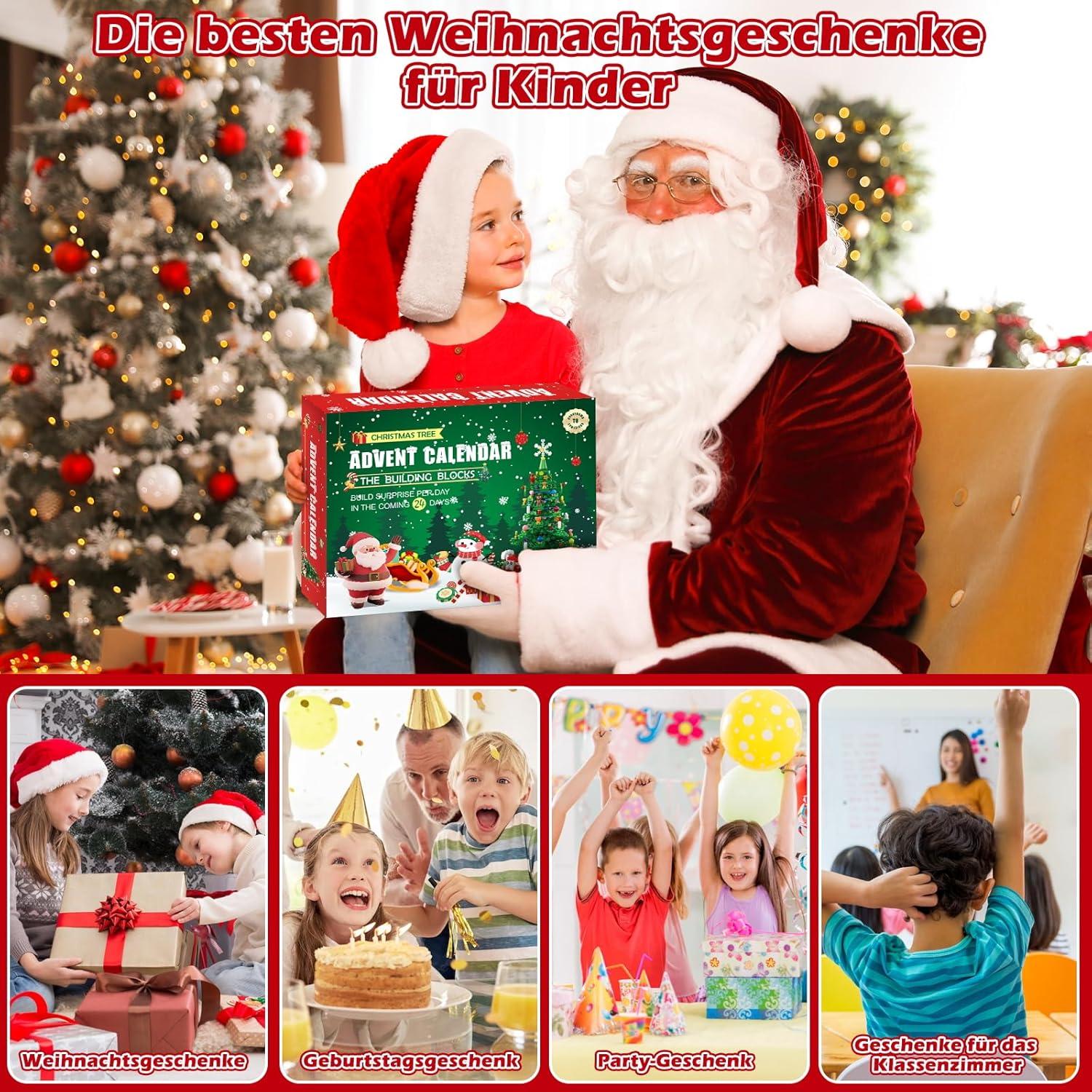 Adventskalender 2024 Weihnachtsbaum LED Bausteine Spielzeug 701 Pcs