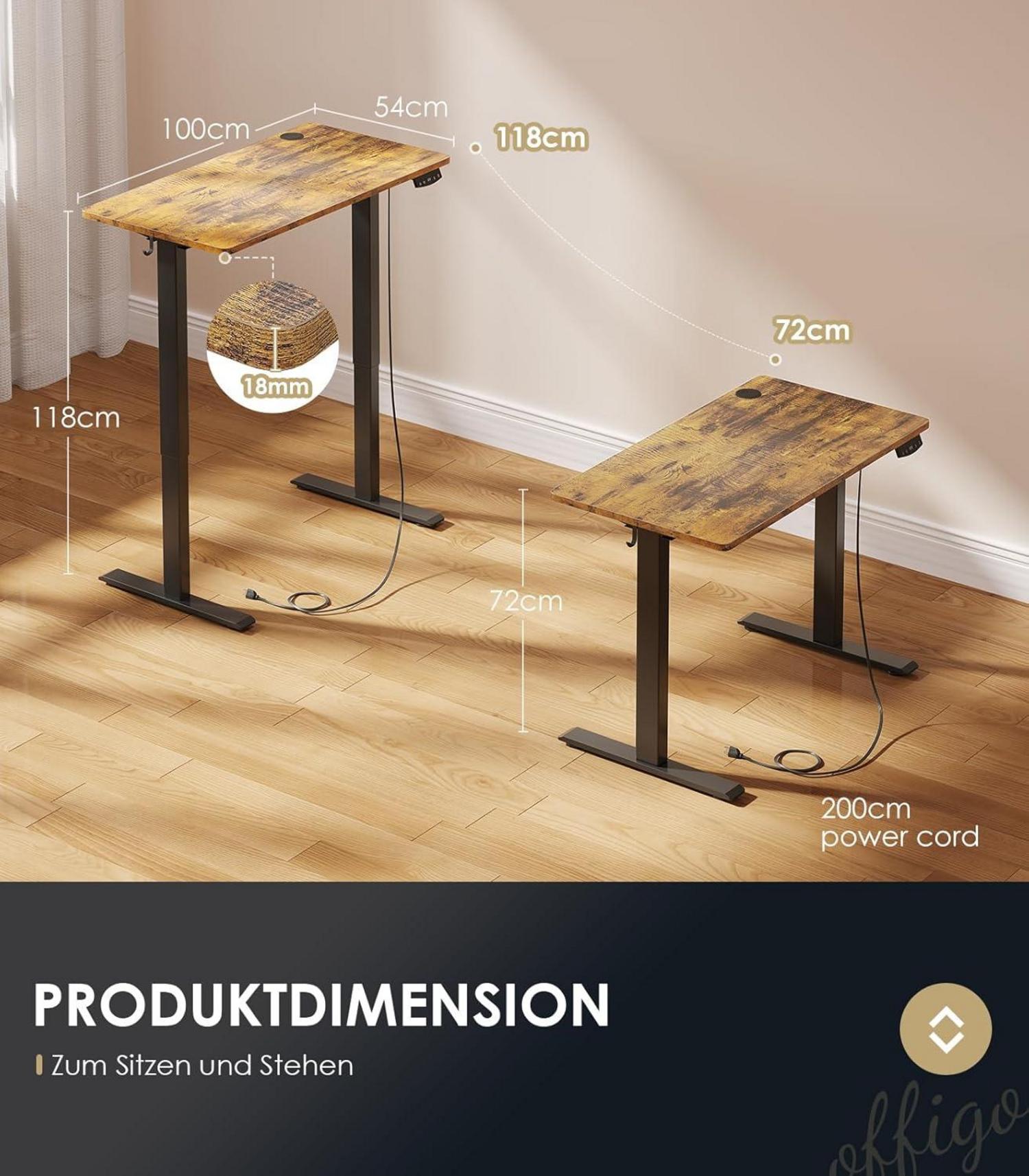 Höhenverstellbarer Kinderschreibtisch Elektrisch Braun 100 cm