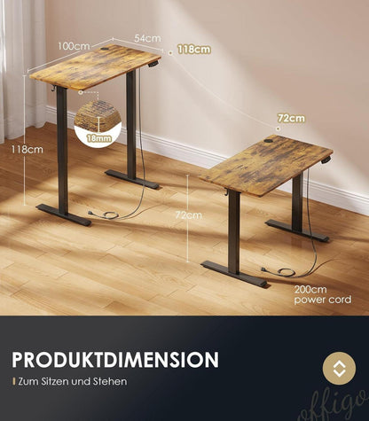 Höhenverstellbarer Kinderschreibtisch Elektrisch Braun 100 cm