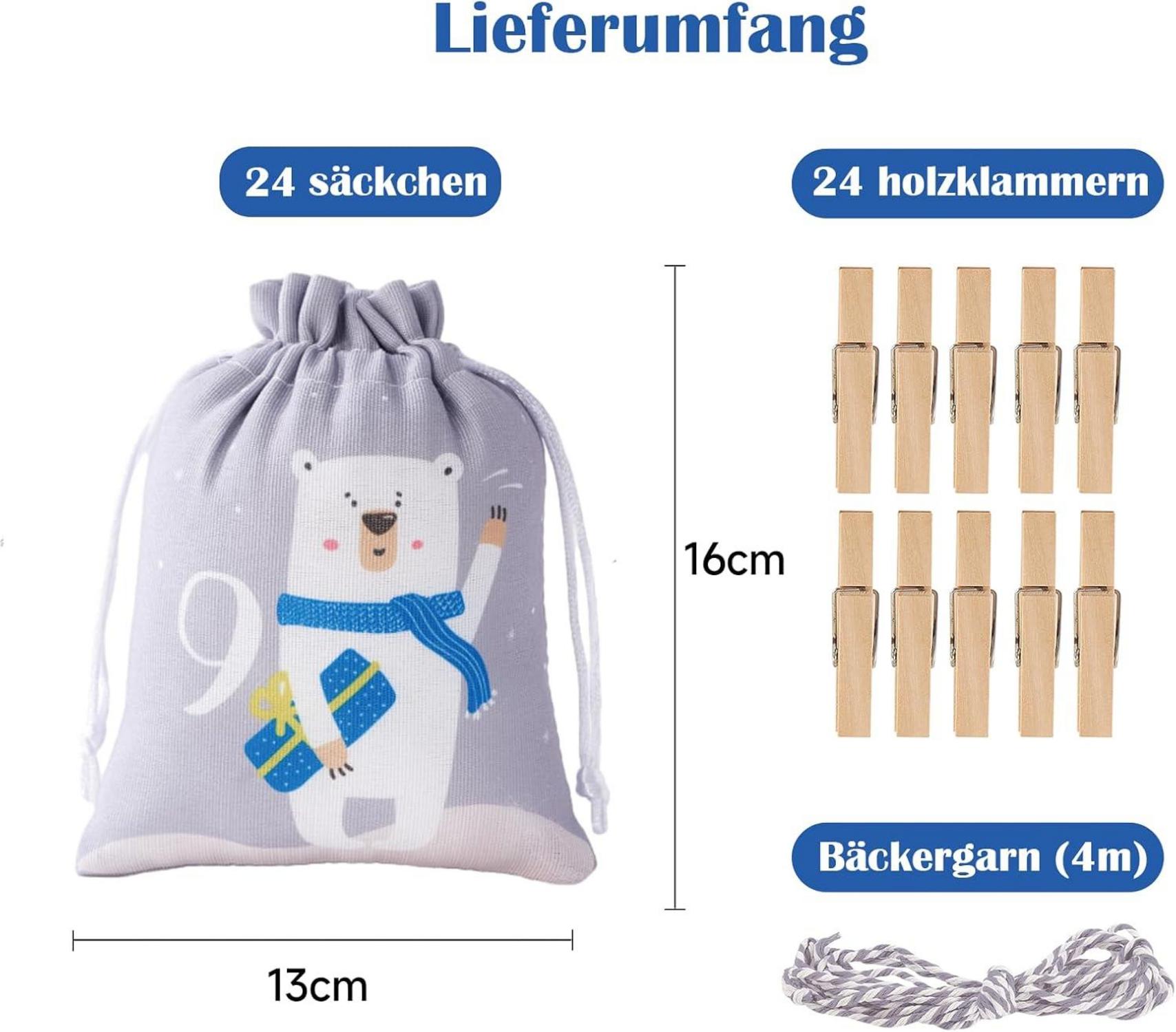 Adventskalender 24 Stoffsäckchen Weihnachtskalender