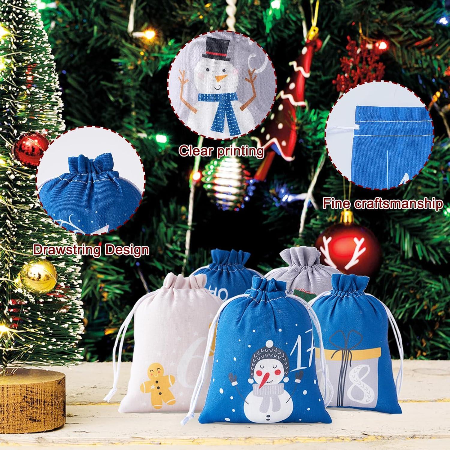 Adventskalender Stoff zum Selbstbefüllen 24 Weihnachtsäckchen Kinder Blau