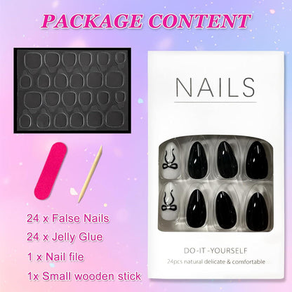 Ceboic 24 Stück French Tip Press on Nägel Mandel Mittellang Nägel