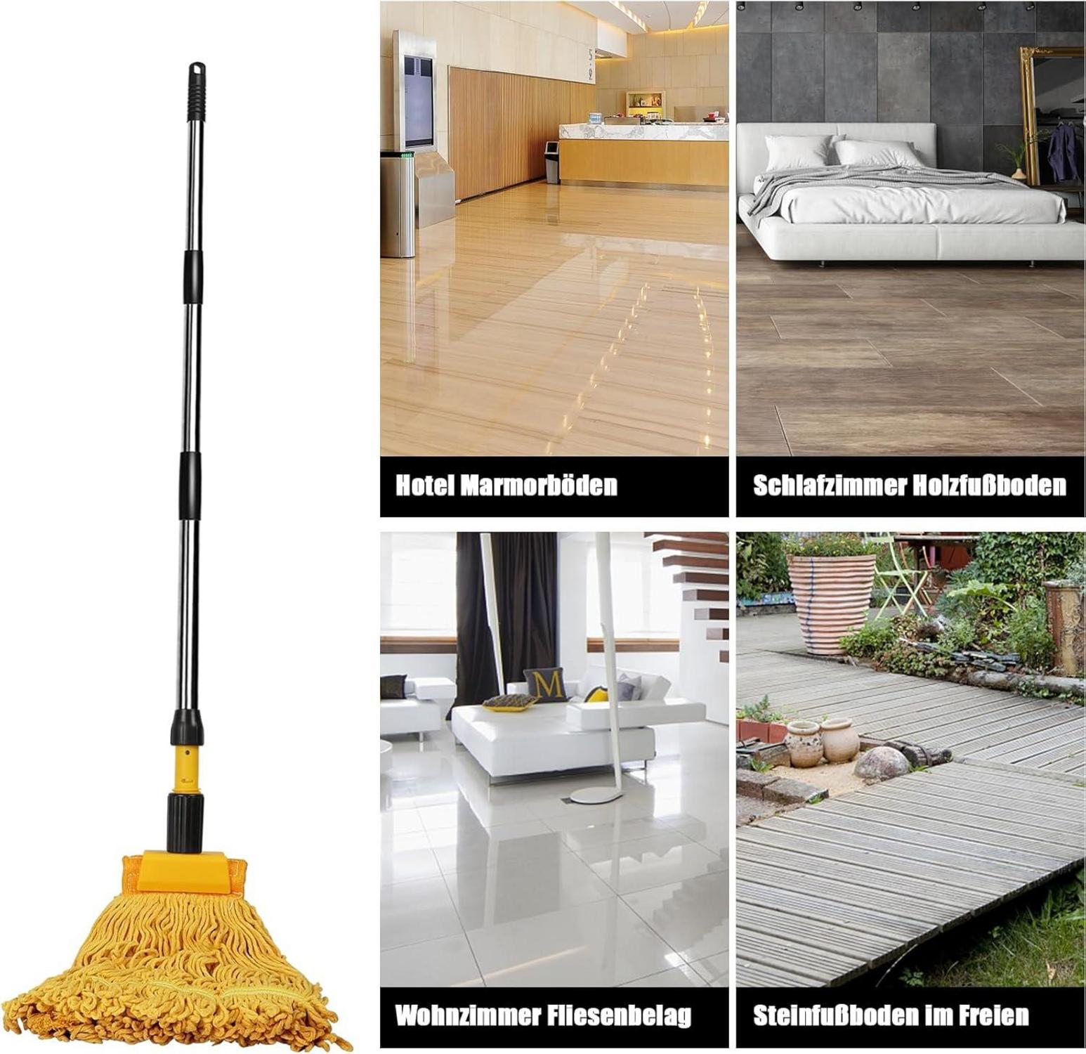 Industrieller Wischmopp Baumwolle 163cm Teleskopstiel 2 Moppkopf