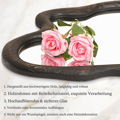 Großer Vintage Wandspiegel Holzrahmen 60x40 cm – Asymmetrisch & Rustikal
