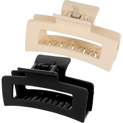 Quadratische Haarklammern Set 2-teilig Matt Schwarz Beige