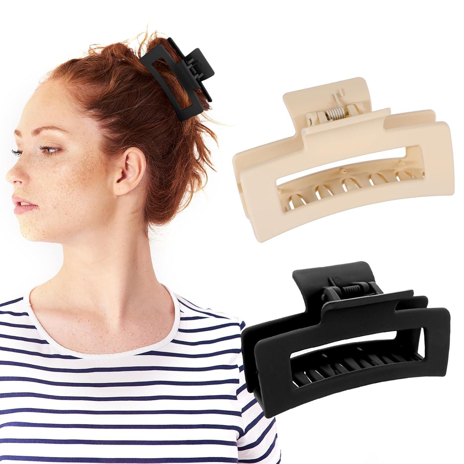 Quadratische Haarklammern 2 Stück 8.5 cm Matt Rutschfest für Frauen und Mädchen Schwarz/Beige