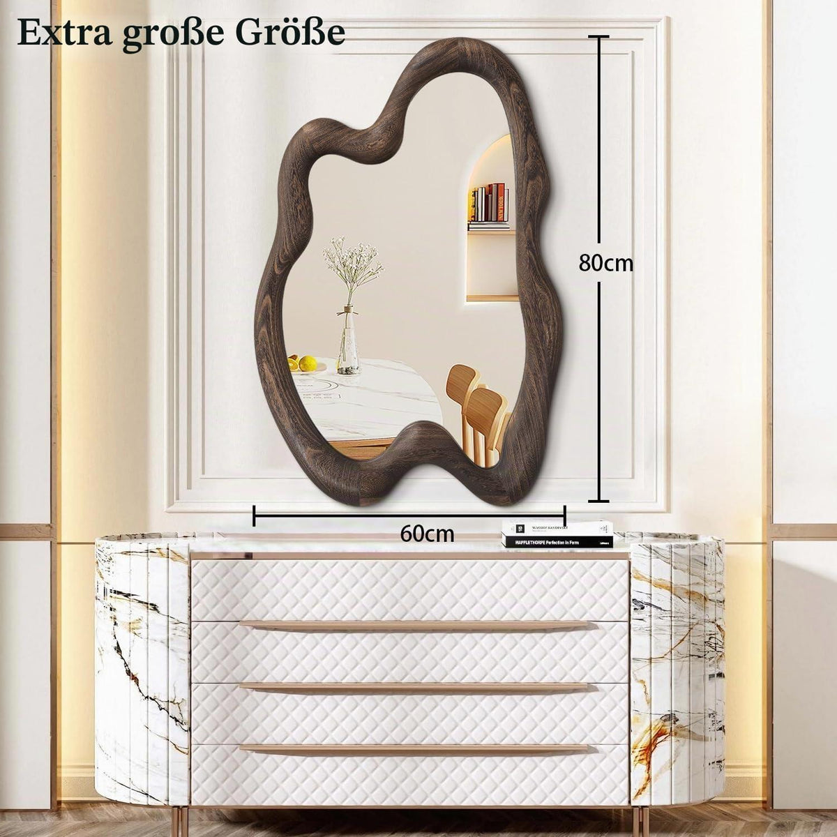 Großer Wandspiegel mit Holzrahmen – Vintage Design 80x60 cm
