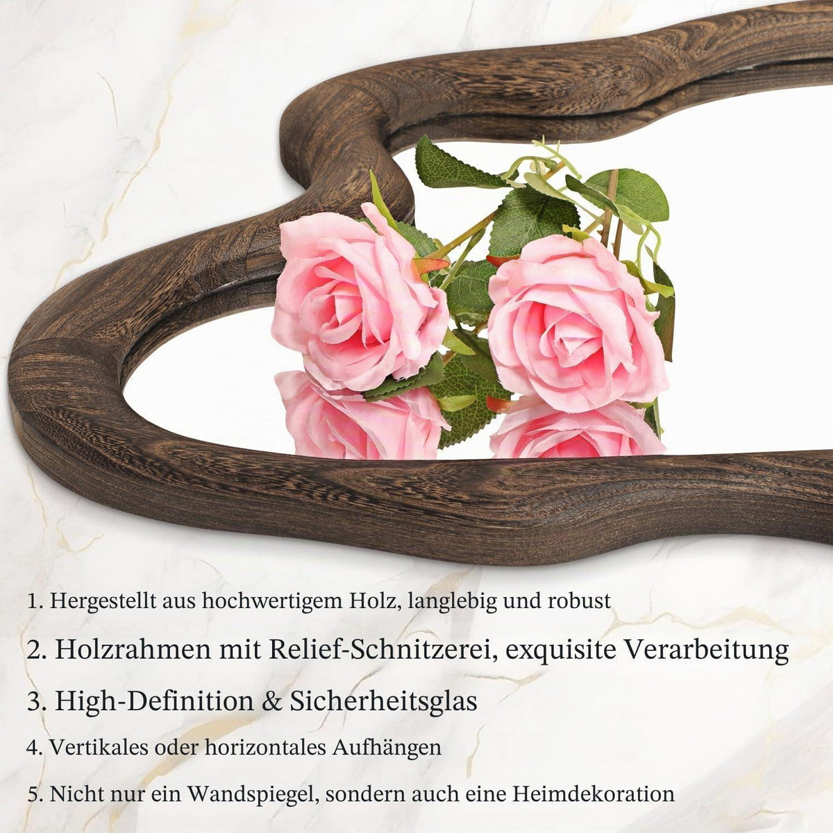Großer Wandspiegel mit Holzrahmen – Vintage Design 80x60 cm