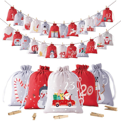 Adventskalender zum Selber Befüllen, Stoffsäckchen Set
