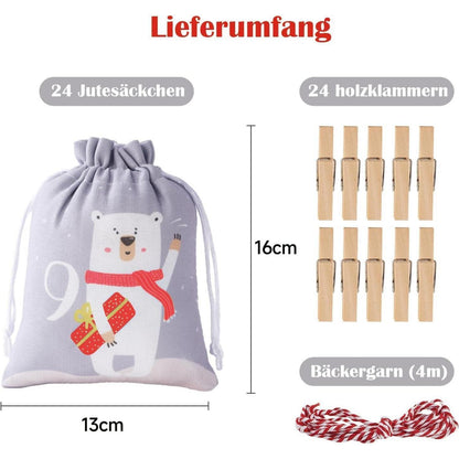 Adventskalender zum Selber Befüllen, Stoffsäckchen Set