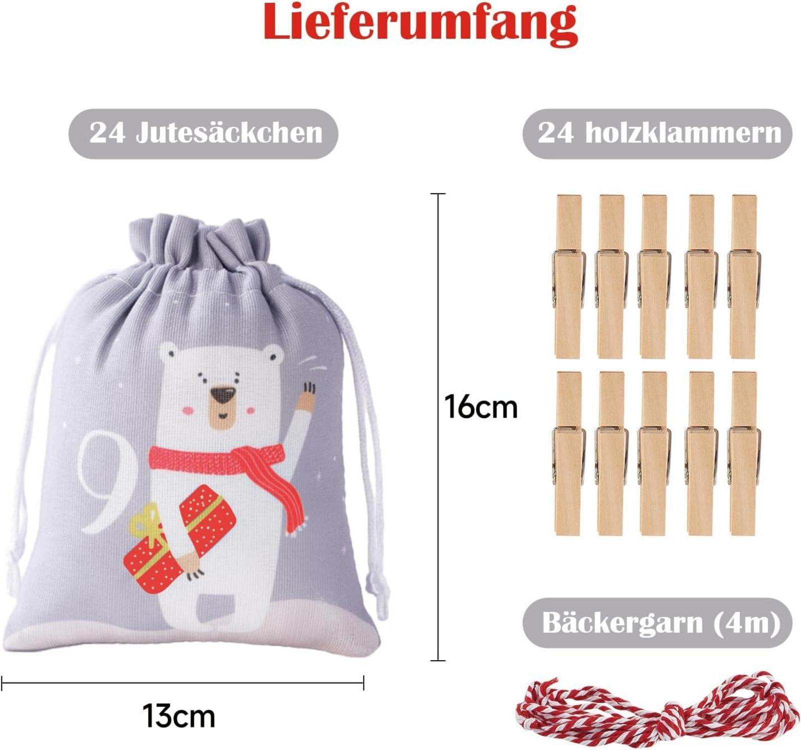 Adventskalender zum Selber Befüllen, Stoffsäckchen Set