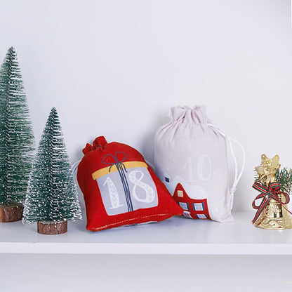 Adventskalender zum Befüllen 24 Stoffsäckchen Set Rot