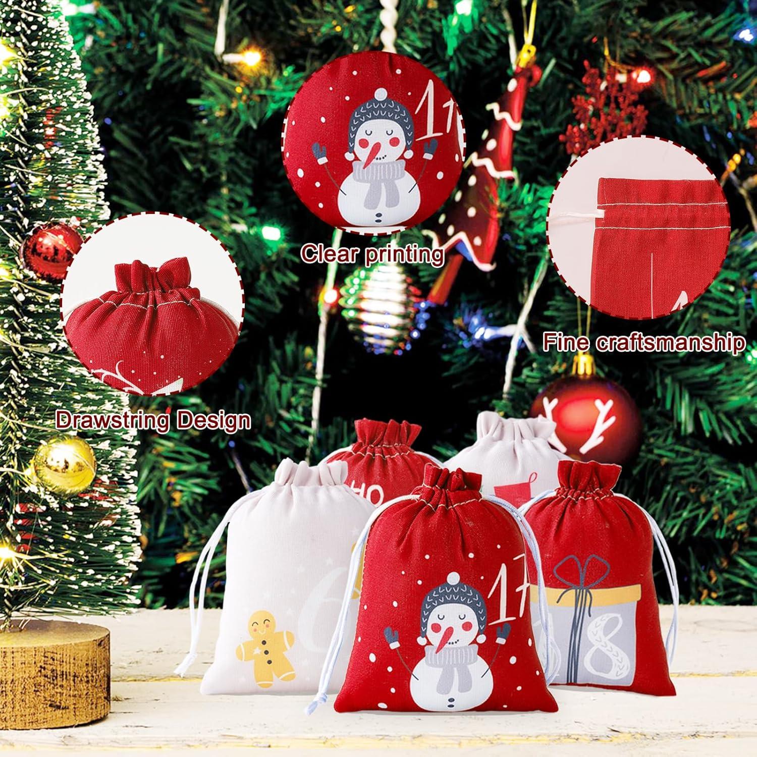 Adventskalender Set mit 24 Stoffsäckchen 13x16cm rot