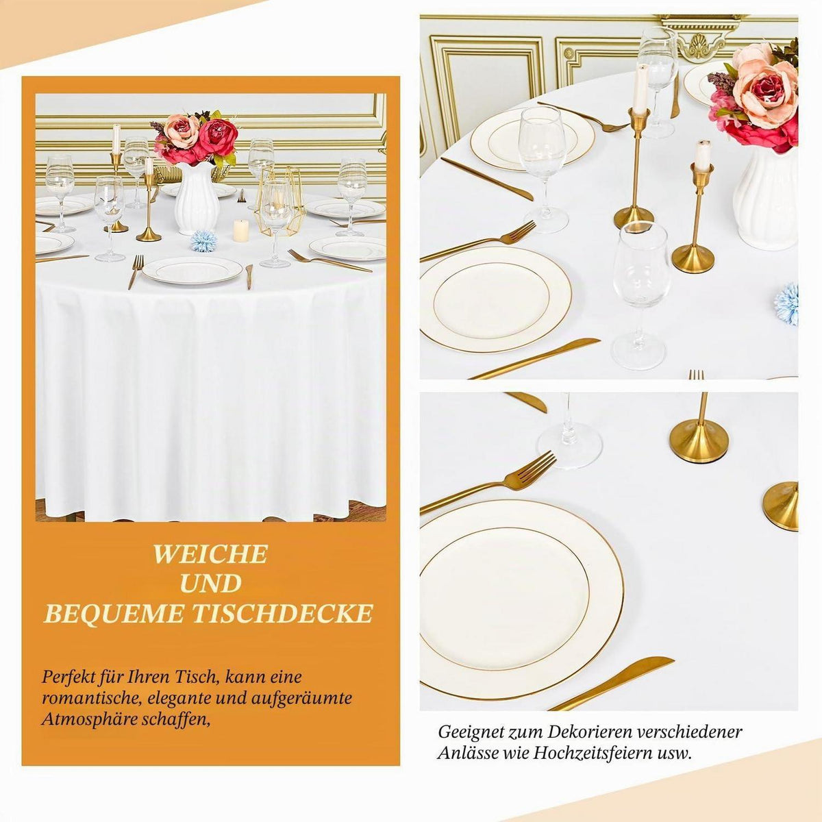 10x Runde Tischdecke Weiß 305cm – Waschbar & Wiederverwendbar
