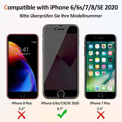 2 Stück Panzerglas Schutzfolie für iPhone SE 2020/8/7/6/6s
