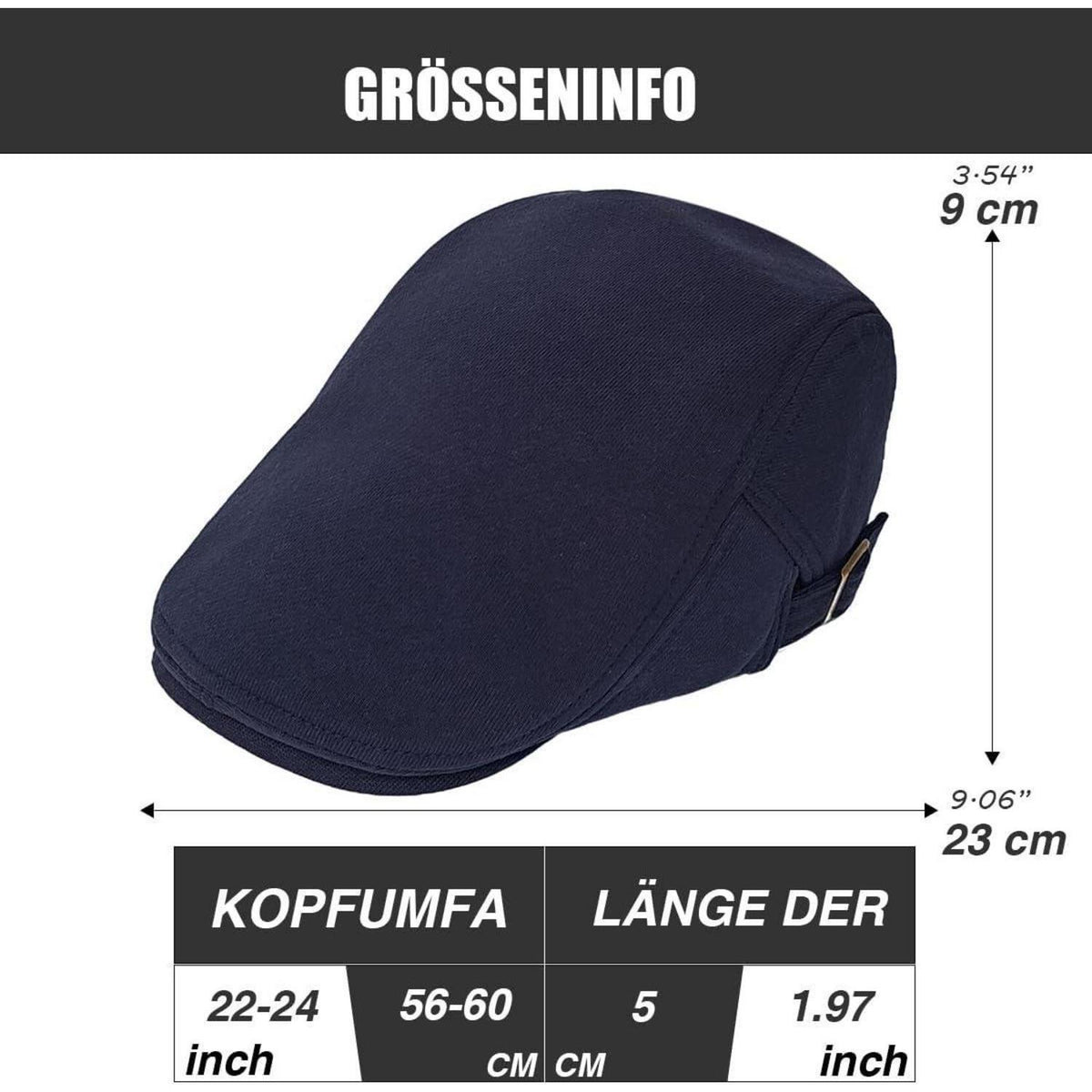Schiebermütze Herren Baumwolle Verstellbar Marineblau