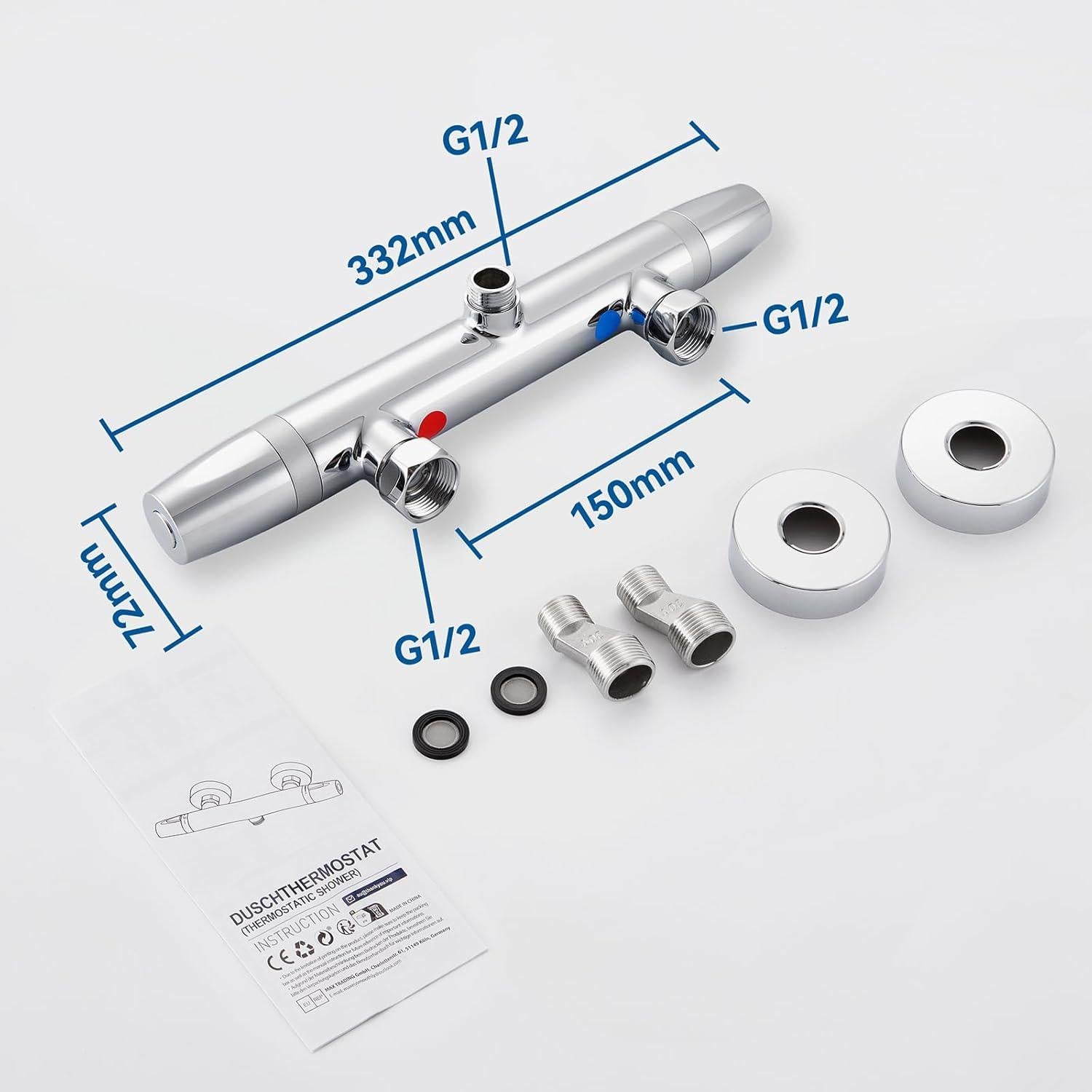 Thermostat Duscharmatur für Badewanne und Dusche G1/2 Chrom