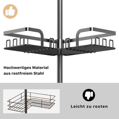 Teleskop Duschregal ohne Bohren, 4 Körbe, höhenverstellbar, Schwarz