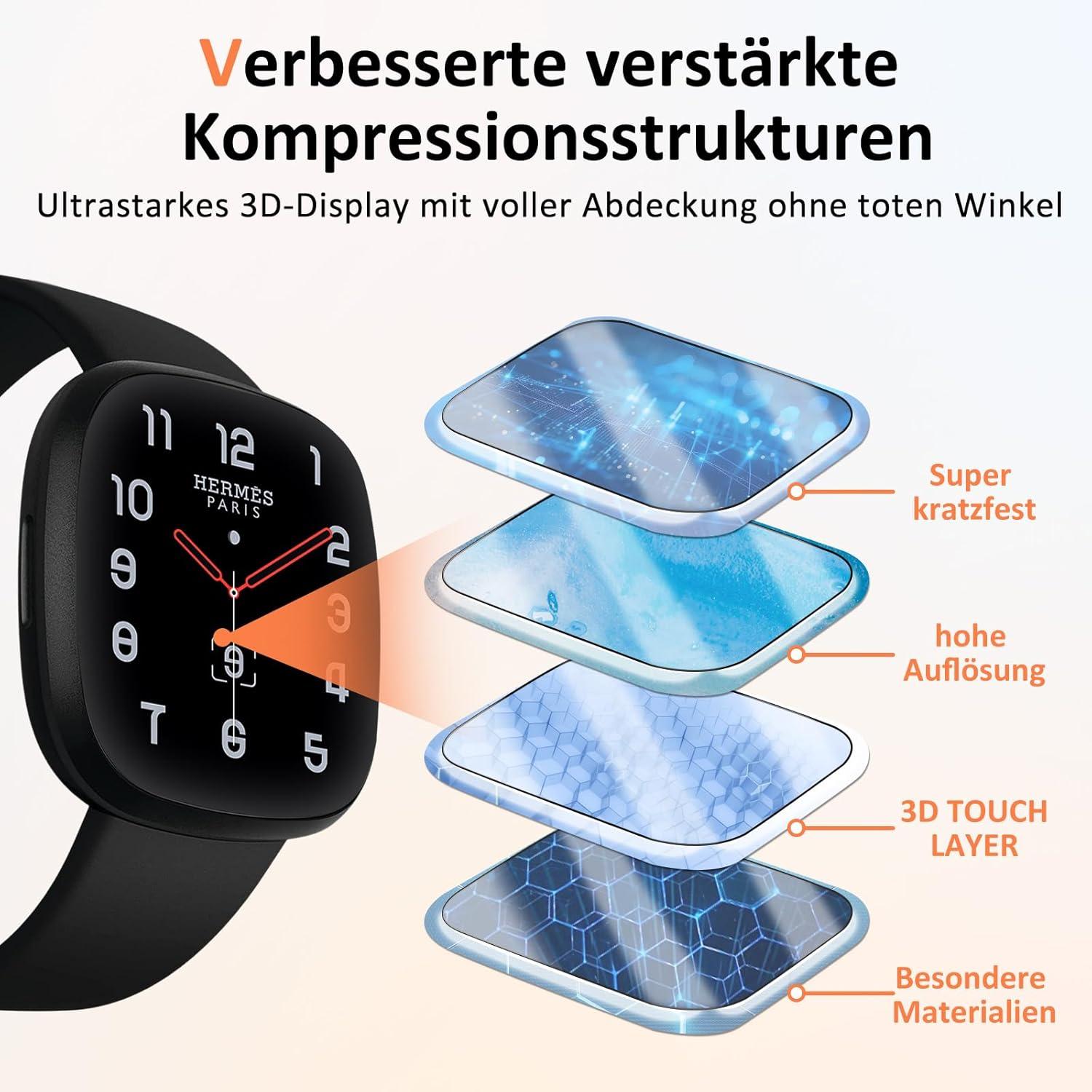 Fitbit Versa 3/4/Sense Schutzfolie 4er Pack HD TPU Display-Schutz
