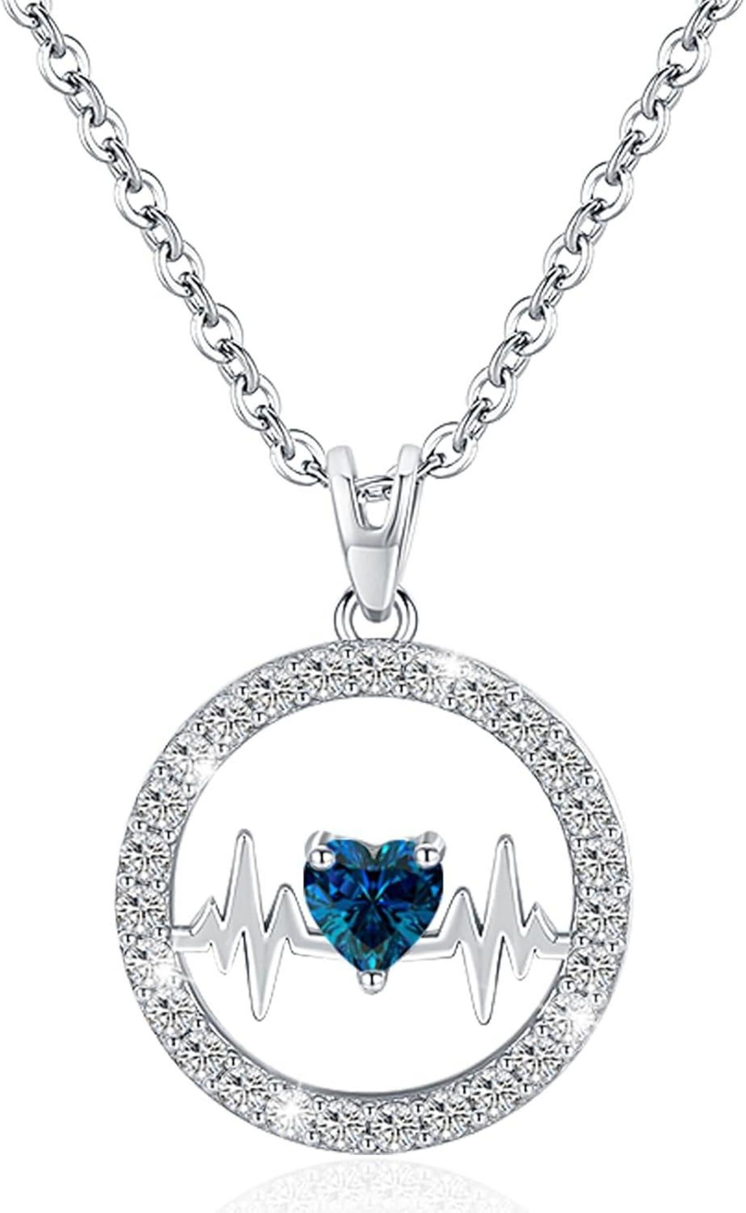 Herzschlag-Halskette Sterling Silber 925 Geburtsstein Anhänger