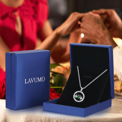 Herzschlag-Halskette Damen Sterling Silber 925 Geburtsstein Geschenk
