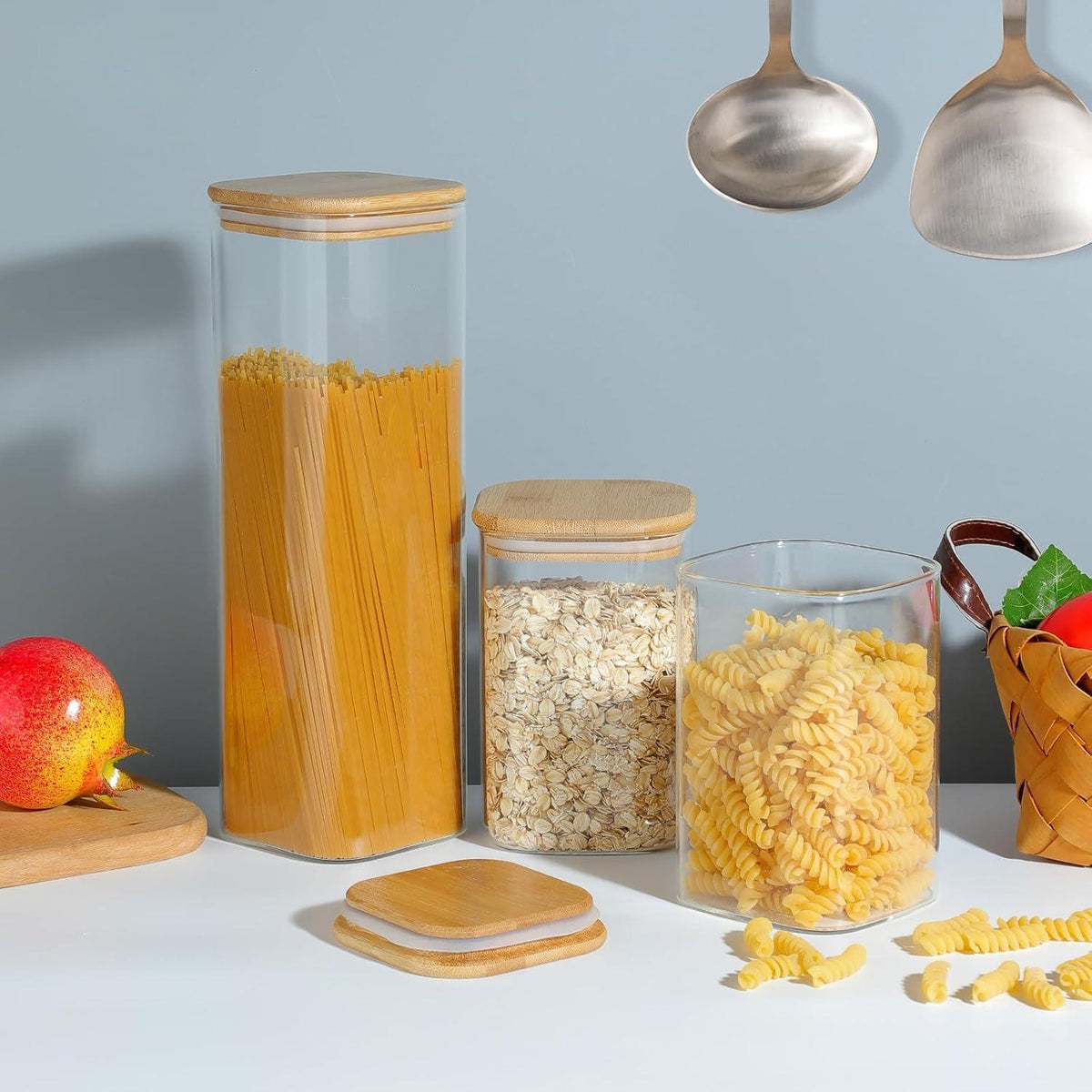 Vorratsgläser 2er Set 2200ml mit luftdichtem Bambusdeckel
