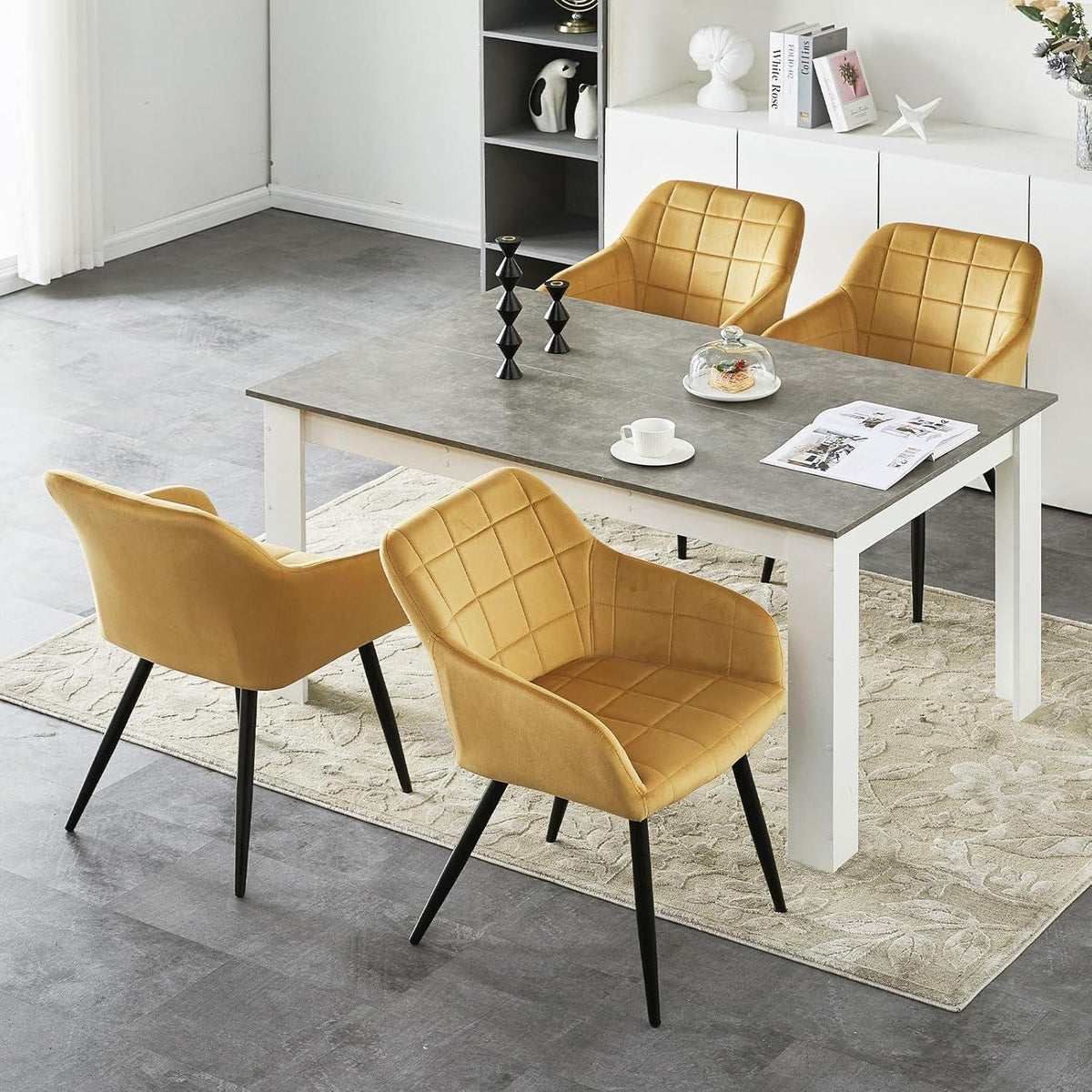 Samt Esszimmerstühle 4er Set – Tulpengold, Bequem & Robust