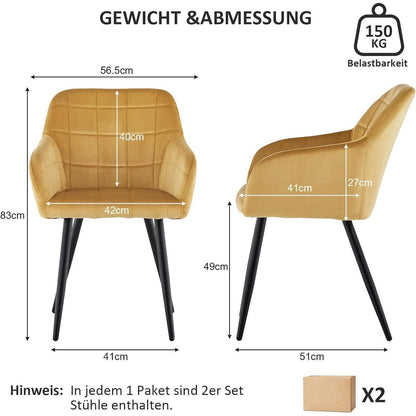 Samt Esszimmerstühle 4er Set – Tulpengold, Bequem & Robust