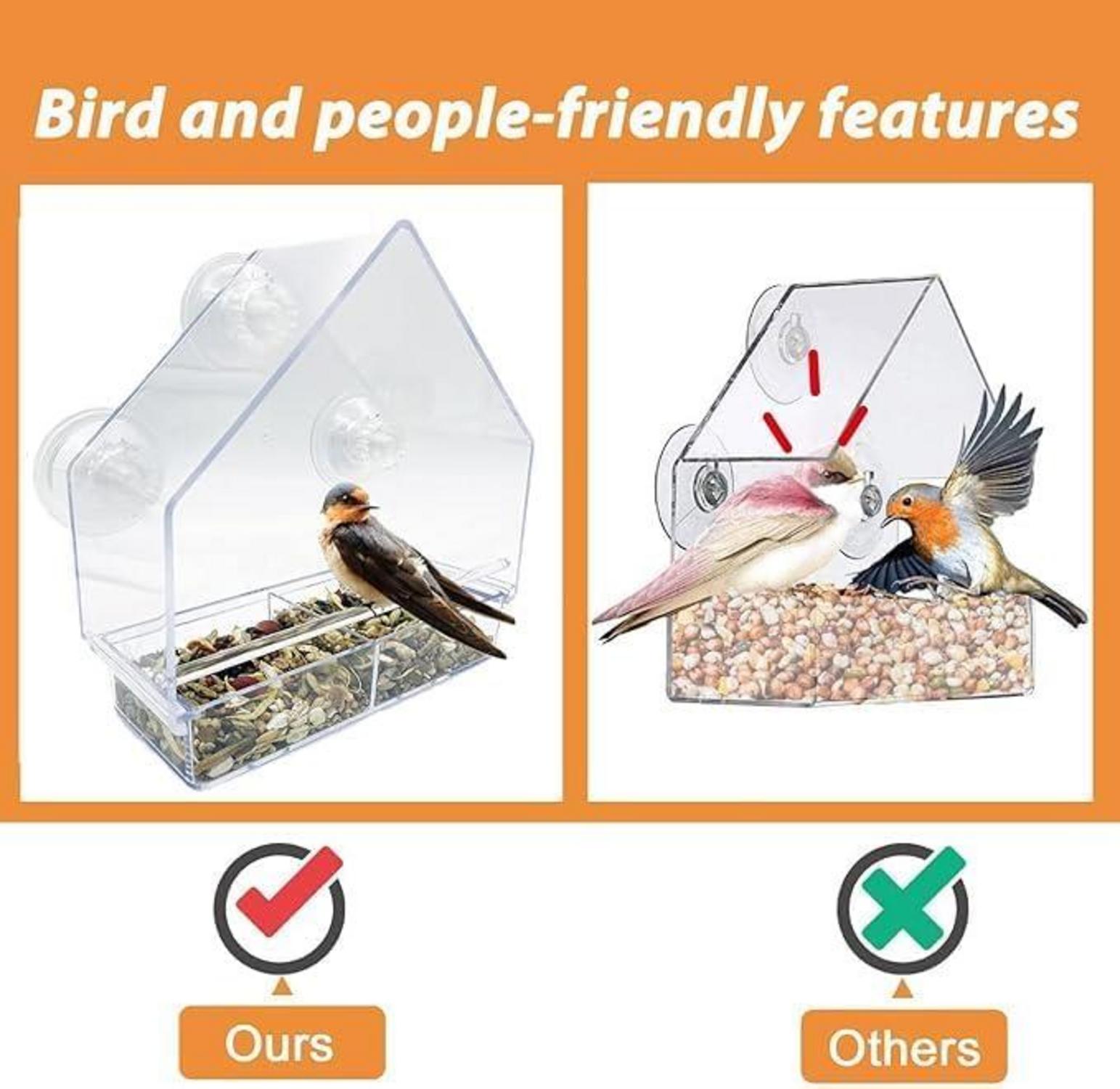 Vogelfutterstation für Fenster mit Extra starken Saugnäpfen und klares Haus-Design