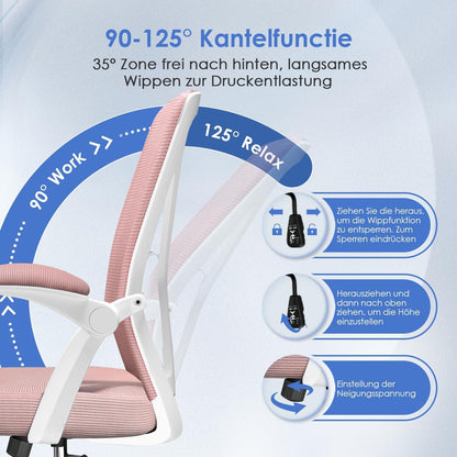 Ergonomischer Bürostuhl mit Lendenwirbelstütze in Rosa