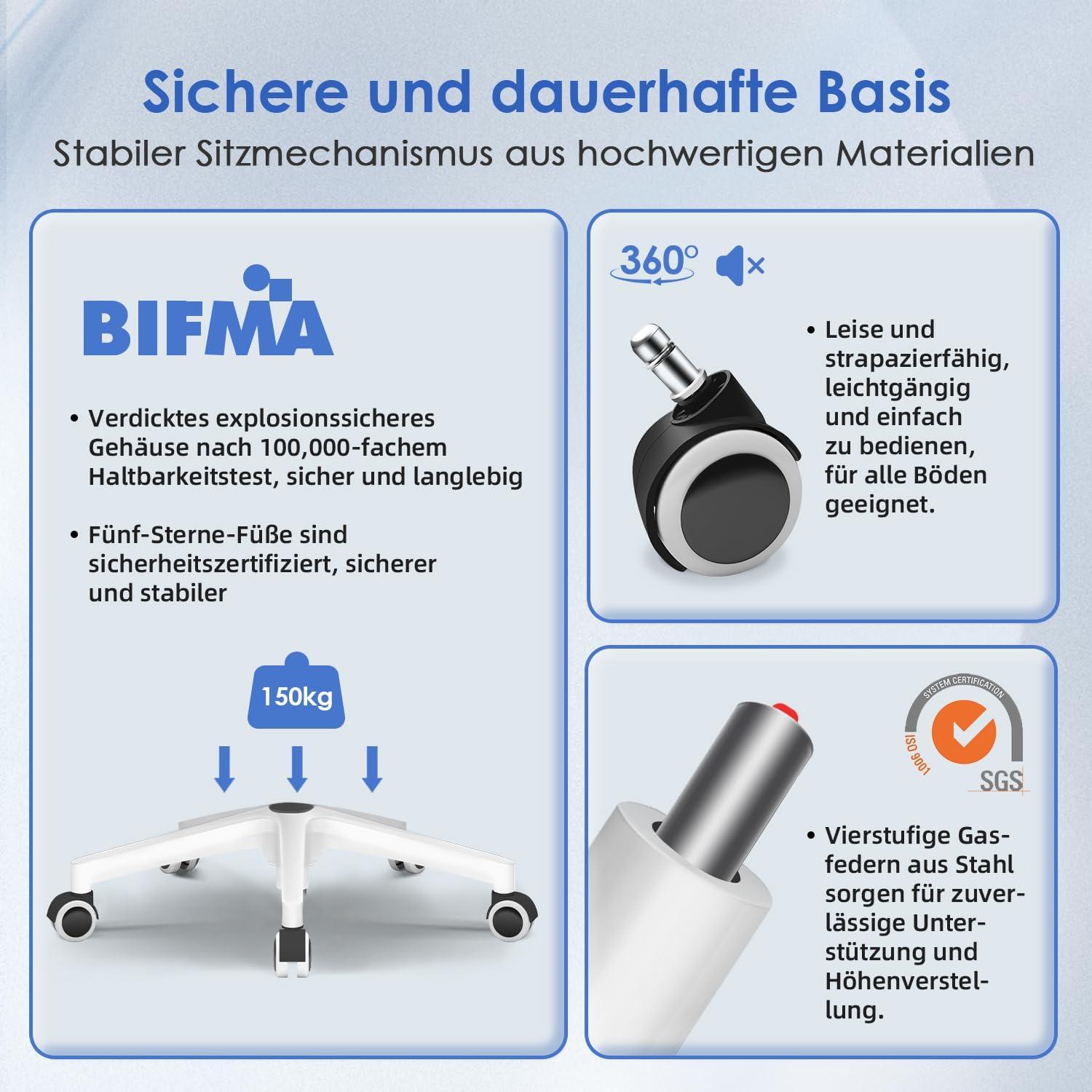 Ergonomischer Bürostuhl mit Lendenwirbelstütze & Atmungsaktiver Rückenlehne