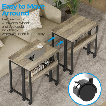 Klappbarer Schreibtisch 63 cm Rollen Stauraum Sandeiche