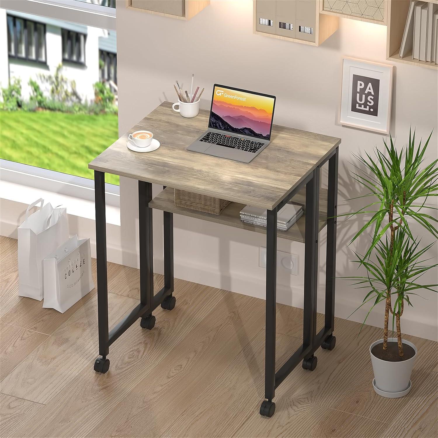 Klappbarer Schreibtisch 63 cm Rollen Stauraum Sandeiche