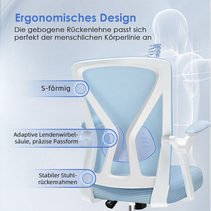 Ergonomischer Bürostuhl mit Lendenwirbelstütze und Armlehnen in Blau
