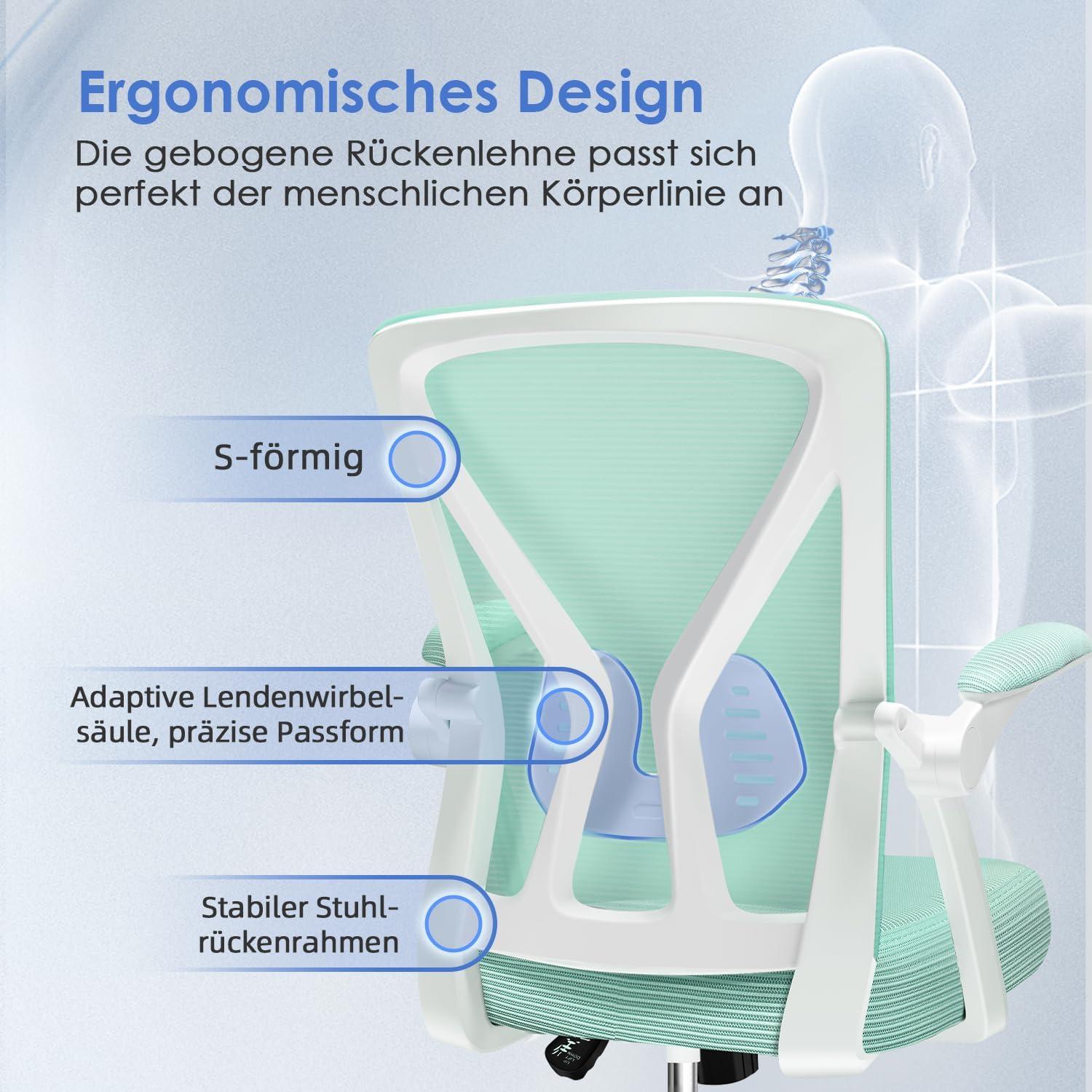 Ergonomischer Bürostuhl mit Lendenwirbelstütze, Atmungsaktive Rückenlehne