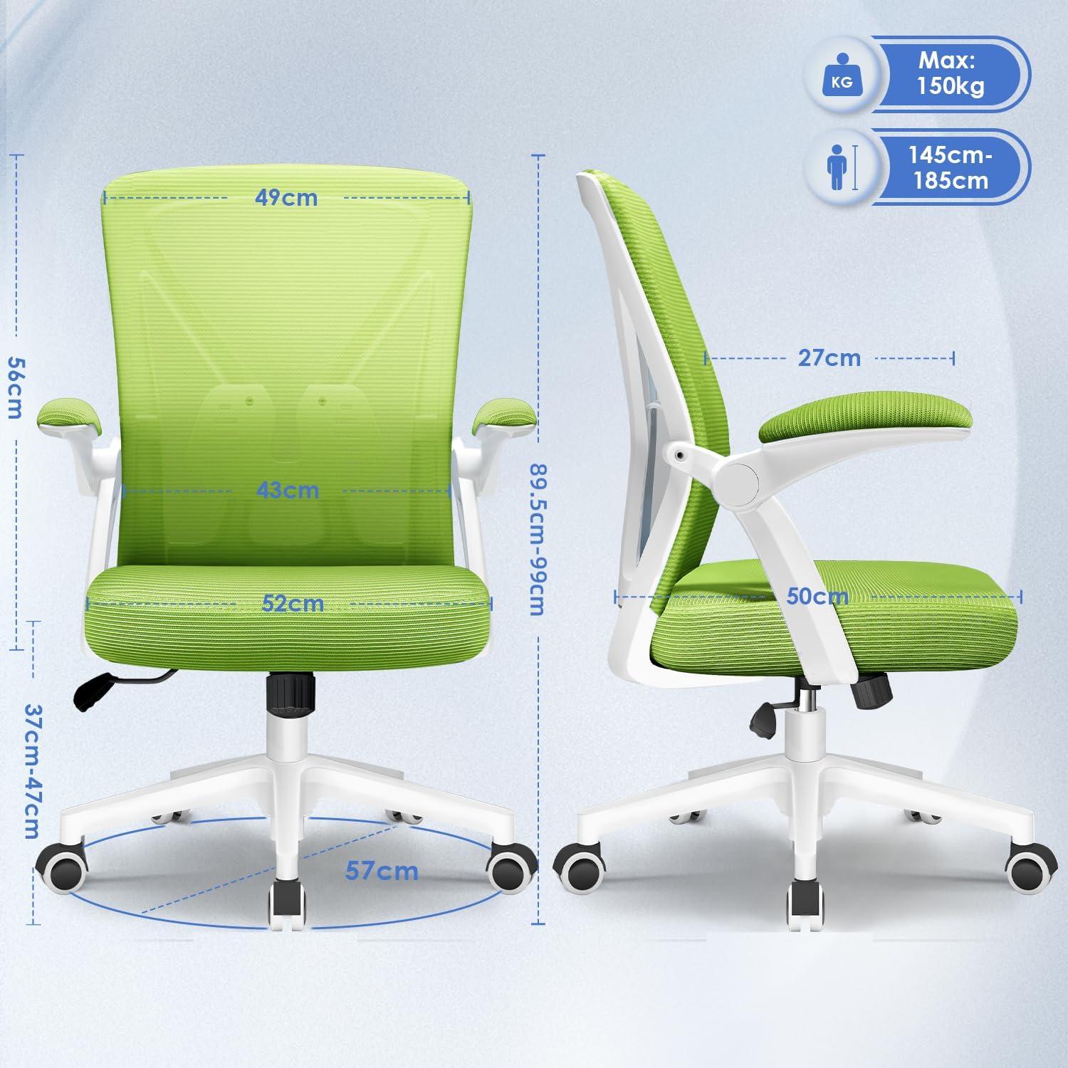 Ergonomischer Bürostuhl mit Lendenwirbelstütze & grüner Rückenlehne