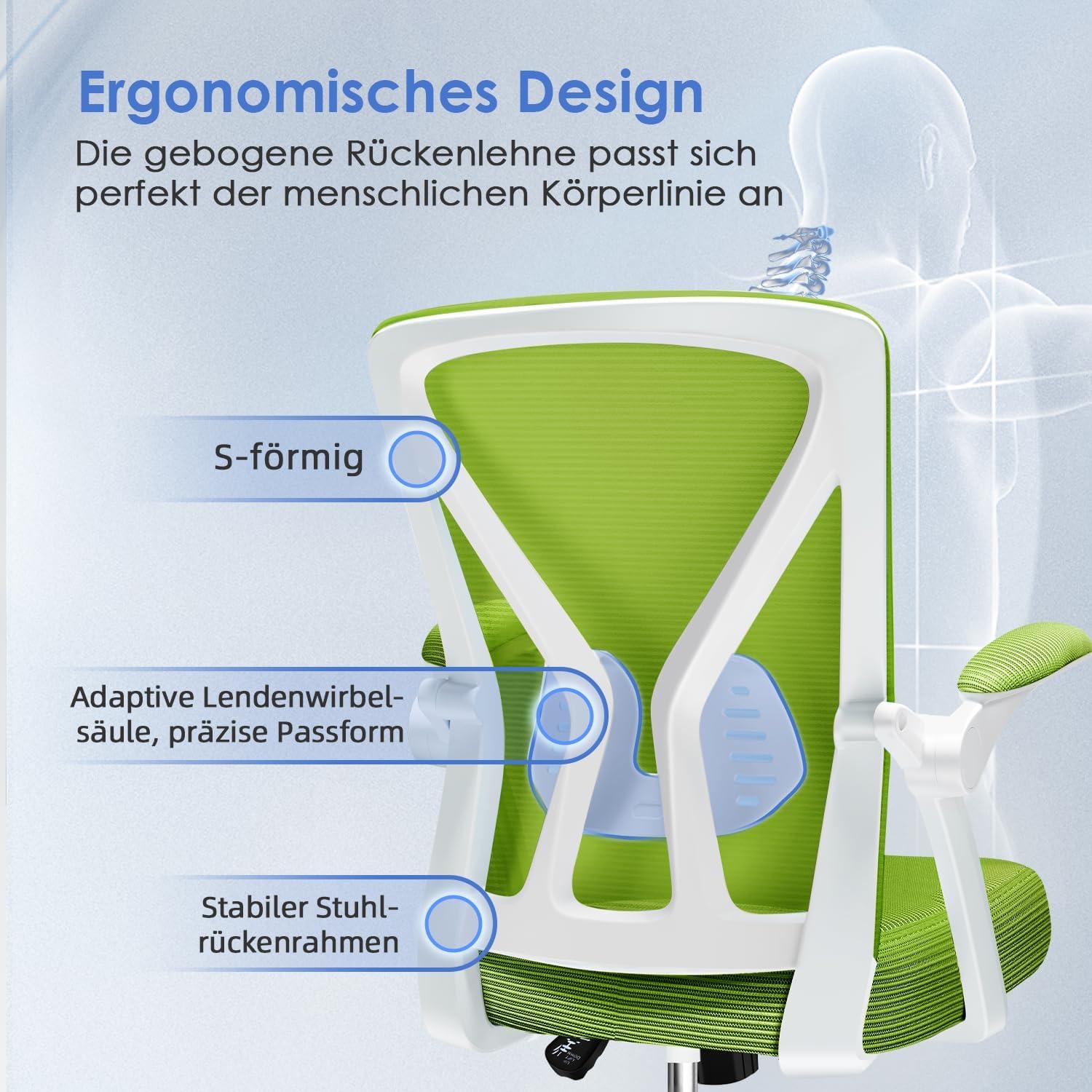 Ergonomischer Bürostuhl mit Lendenwirbelstütze, grün