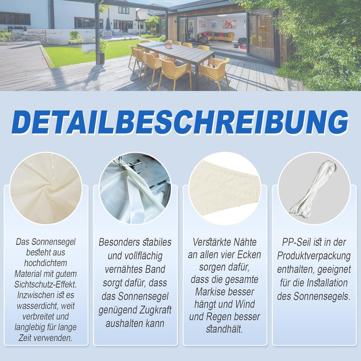Wasserdichtes Sonnensegel 4x6m Helles Khaki UV-Schutz 95%
