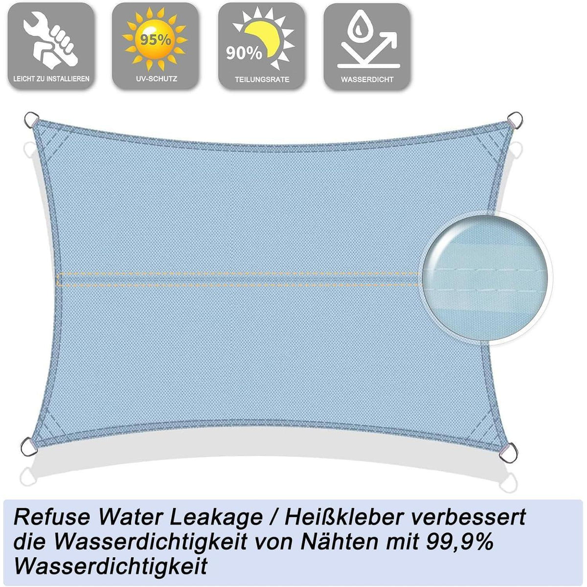 Wasserdichtes Sonnensegel 4x4m UV-Schutz Grau-Blau