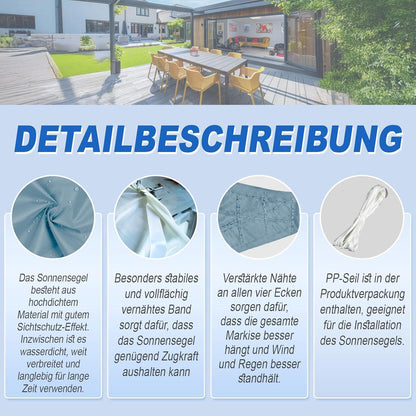 Wasserdichtes Sonnensegel 4x4m UV-Schutz Grau-Blau