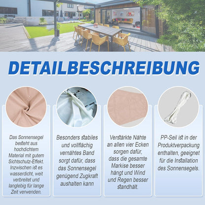 Wasserdichtes Sonnensegel 4x5m Taupe, 95% UV-Schutz